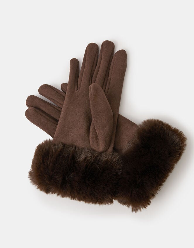 Suedette Cuff Gloves, Brown (BROWN), large