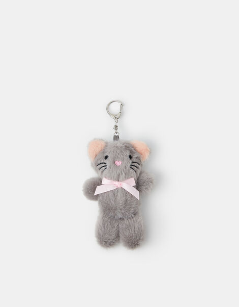 Girls Fluffy Cat Bag Charm, , large