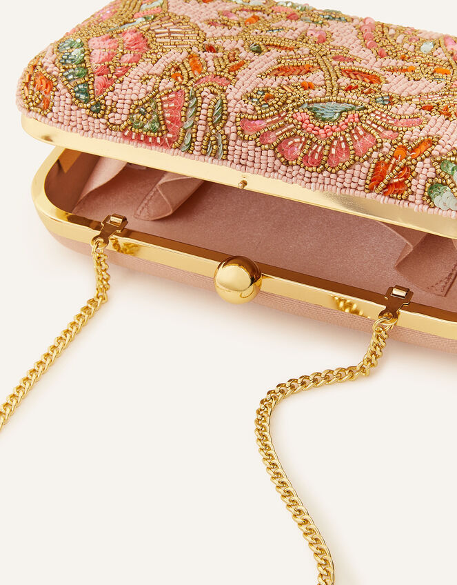 Beaded Floral Hardcase Clutch Bag, , large