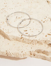 Stainless Steel Large Thin Hoop Earrings, Silver (SILVER), large