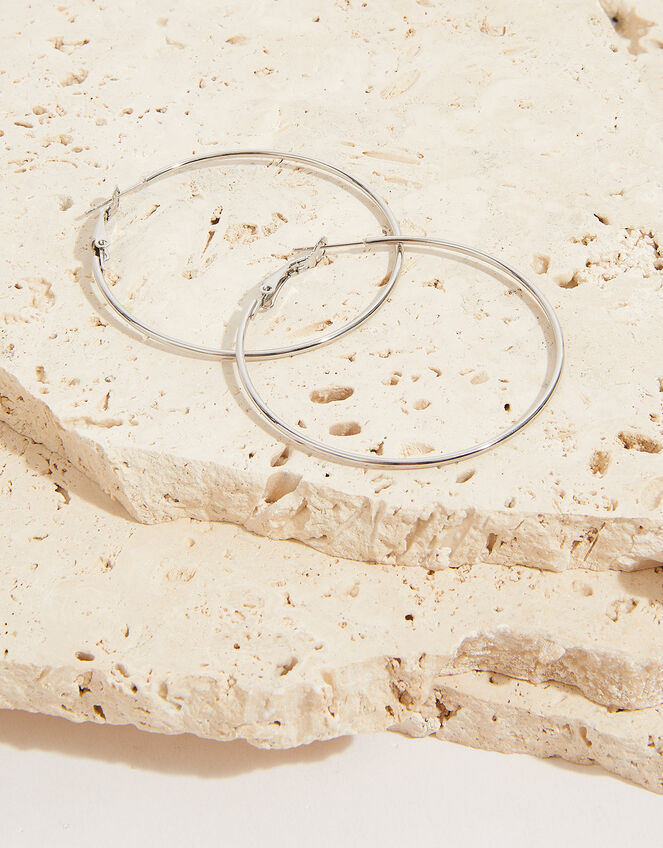 Stainless Steel Large Thin Hoop Earrings, Silver (SILVER), large
