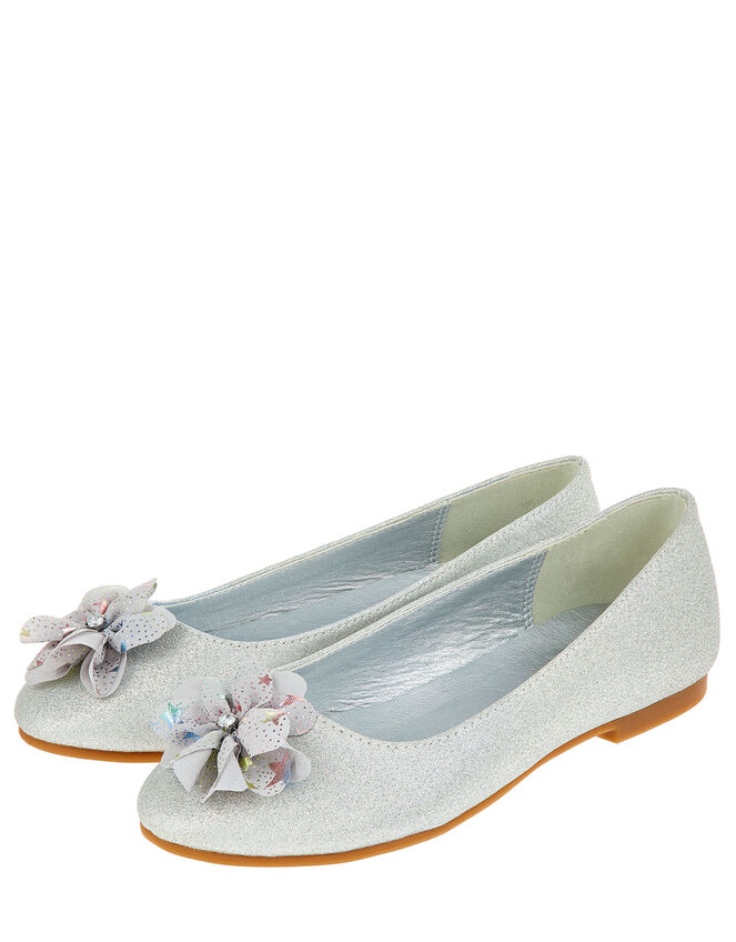 Metallic Shimmer Ballerina Flats, Silver (SILVER), large