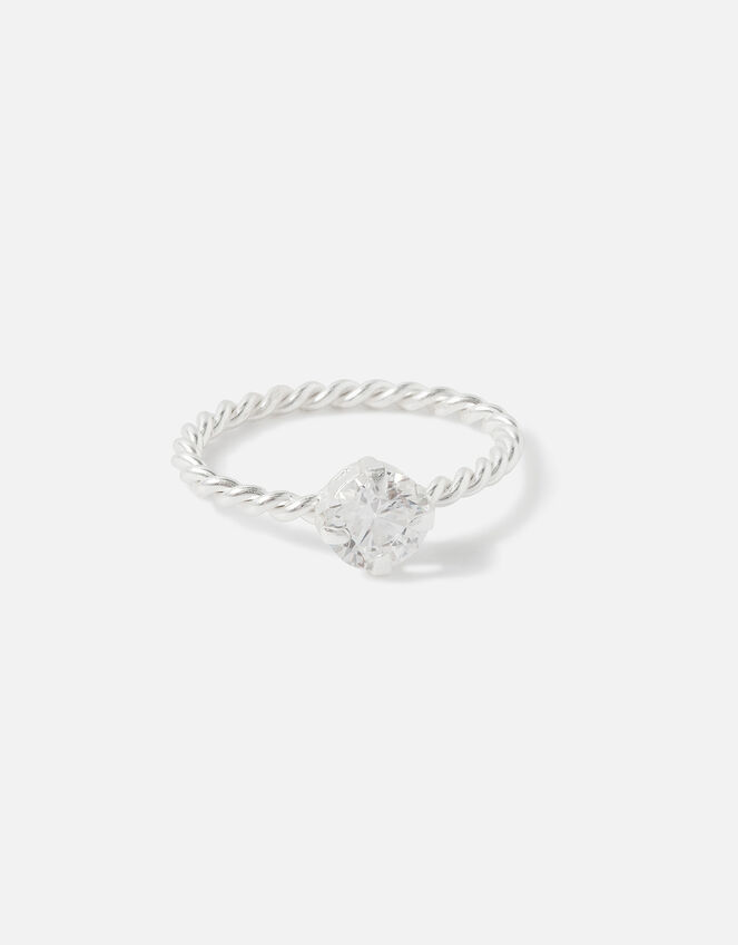 Sterling Silver Round Cut Cubic Zirconia Twist Ring, White (ST CRYSTAL), large