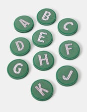 Initial Embroidered Compact Mirror, Green (GREEN), large