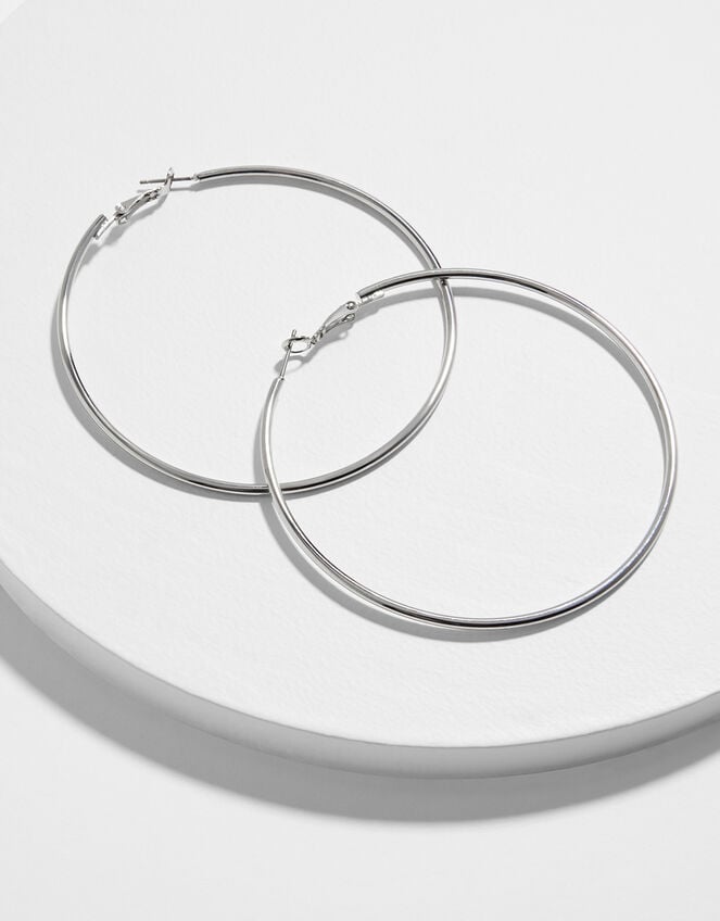 Medium Simple Hoop Earrings, Silver (SILVER), large