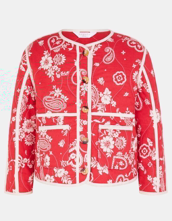 Girls Paisley Print Quilted Jacket, Red (RED), large