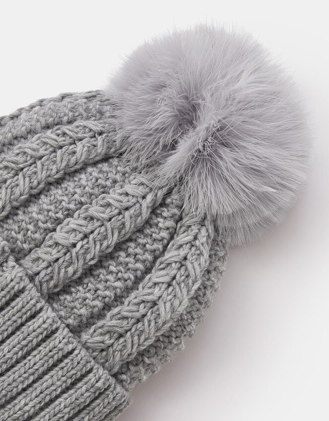 Pom-Pom Beanie Hat, Grey (GREY), large