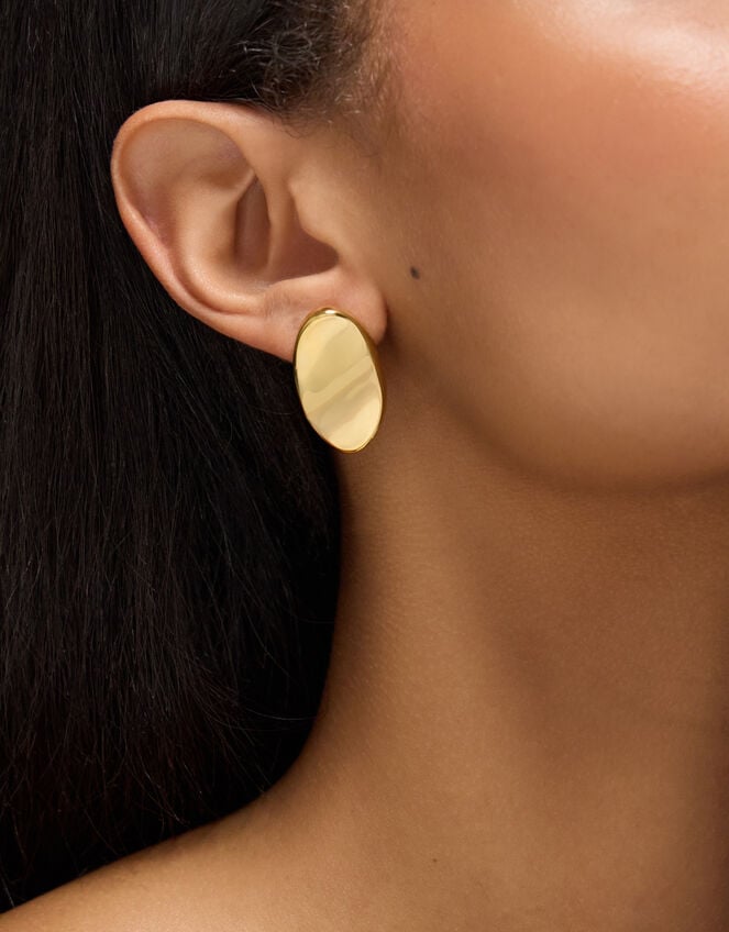 Stainless Steel Fluid Oval Stud Earrings, , large