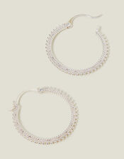 Sterling Silver-Plated Bobble Hoop Earrings, , large