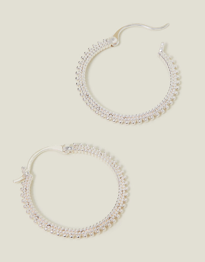 Sterling Silver-Plated Bobble Hoop Earrings, , large
