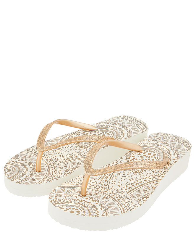 Eva Gold Wedge Flip Flops, Gold (GOLD), large