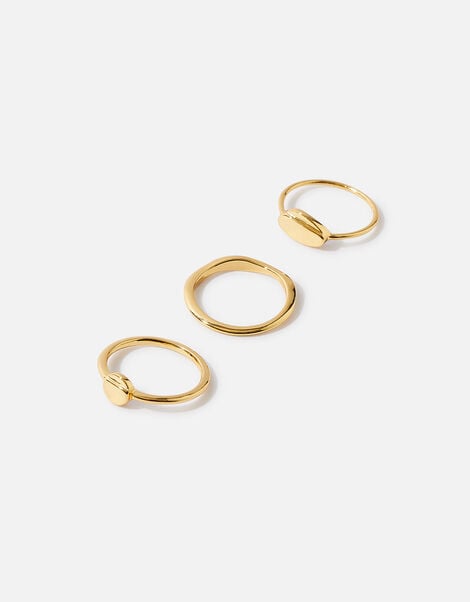 Gold-Plated Signet Stacking Rings Gold, Gold (GOLD), large