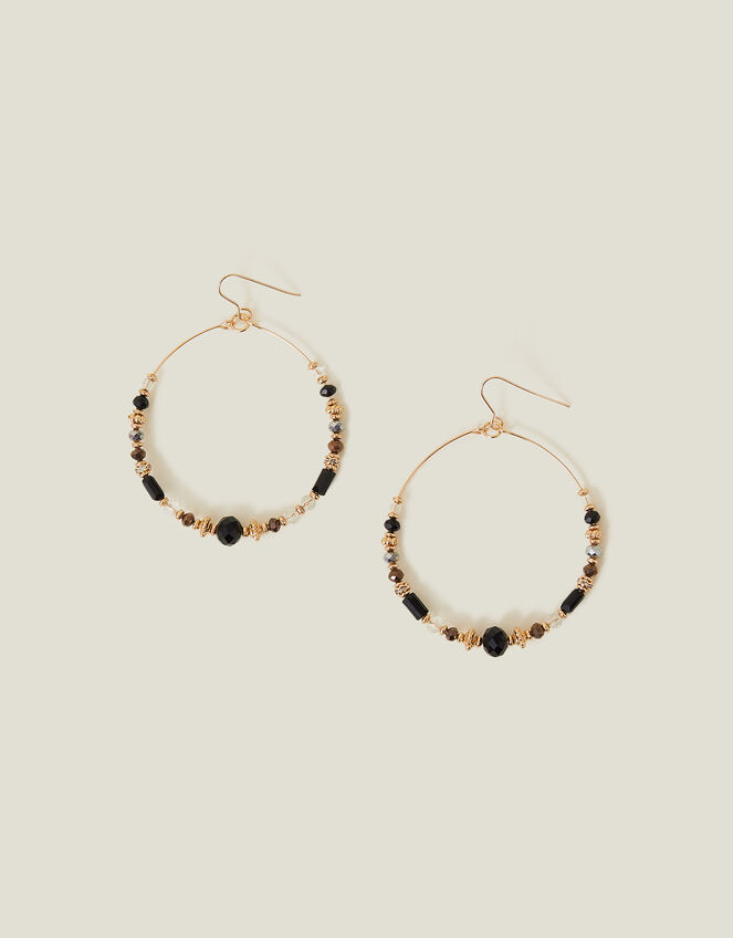 Large Beaded Hoop Earrings, , large