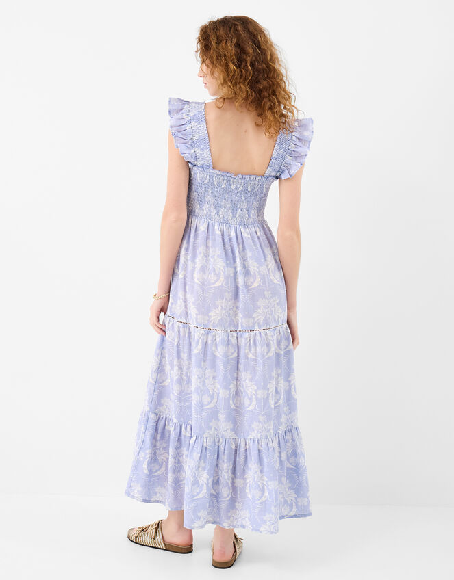 Feather Print Frill Midi Dress, Blue (BLUE), large