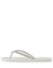 Silver Diamante Flip Flops, Silver (SILVER), large