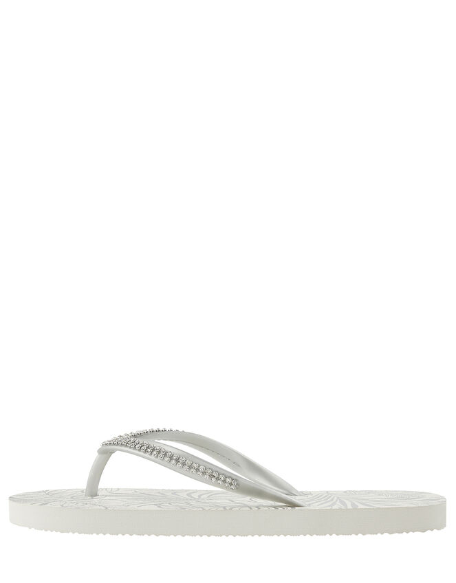 Silver Diamante Flip Flops, Silver (SILVER), large