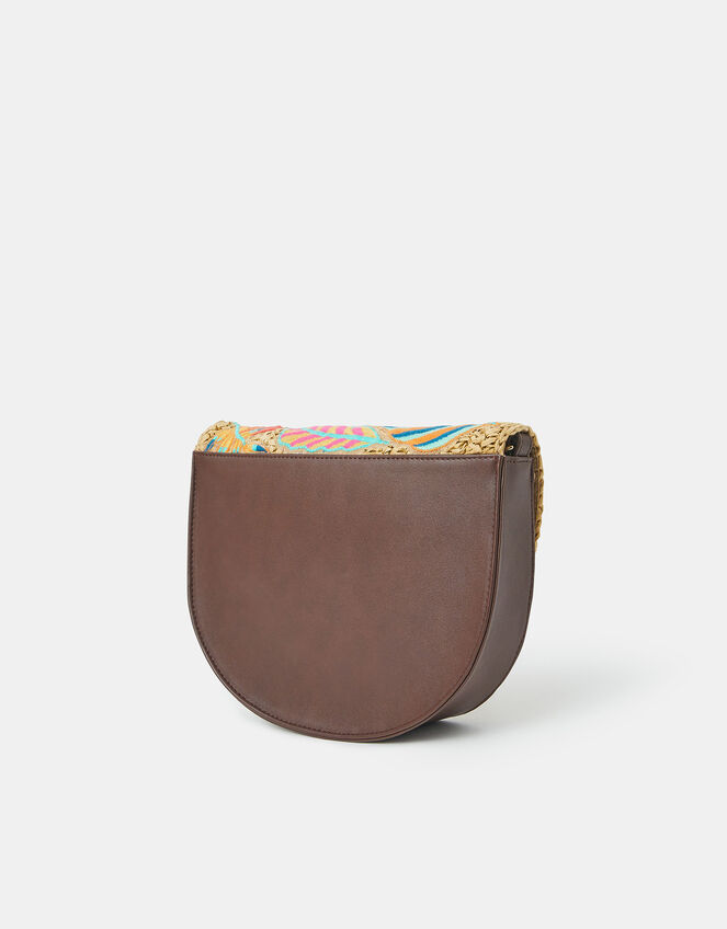 Embroidered Raffia Crossbody Bag, , large