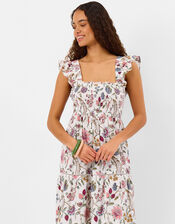 Floral Print Tiered Maxi Dress, Ivory (IVORY), large