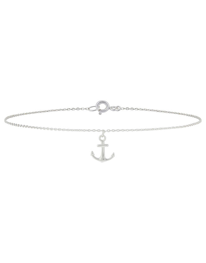 Sterling Silver Anchor Anklet, , large