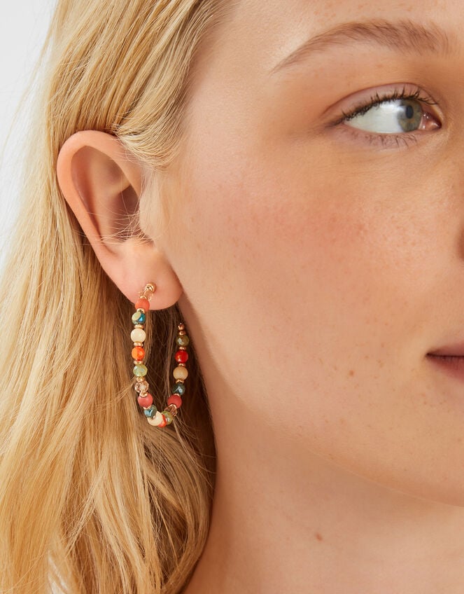 Mix Bead Hoop Earrings, , large
