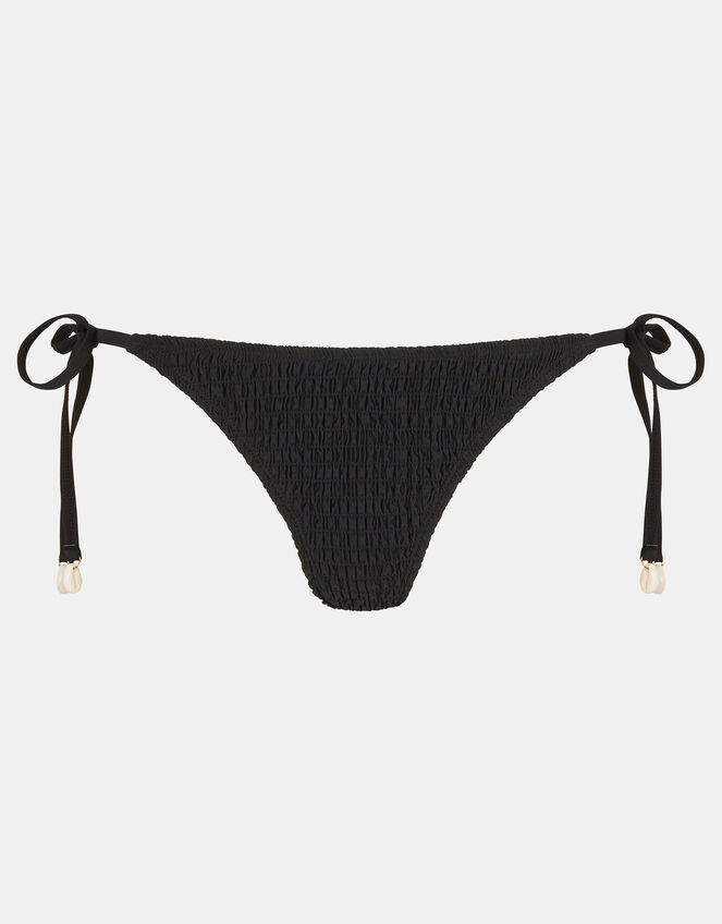 Smocked Tie Side Bikini Bottoms, Black (BLACK), large