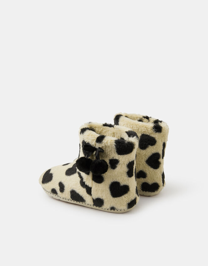 Fluffy Heart Print Slipper Boots, Black (BLACK WHITE), large