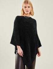 Fuzzy Knit Poncho, Black (BLACK), large