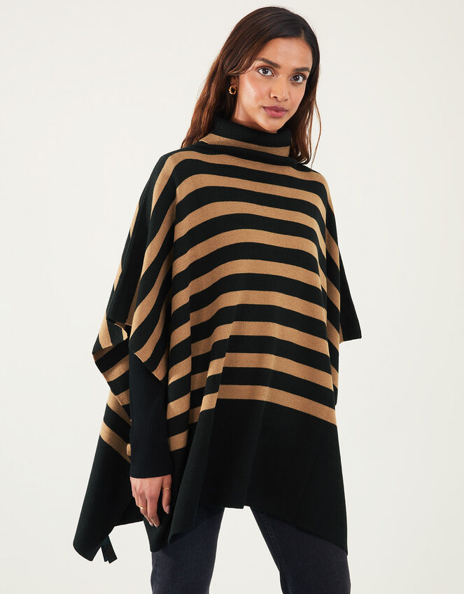 Stripe Rollneck Poncho, Multi (DARKS-MULTI), large