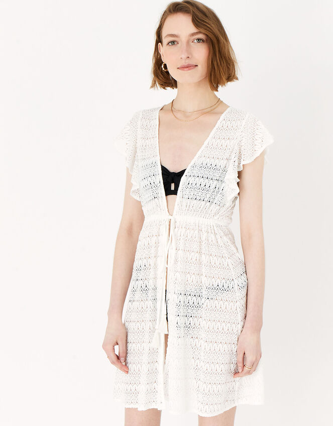 Frill Shoulder Lace Tabard, White (WHITE), large