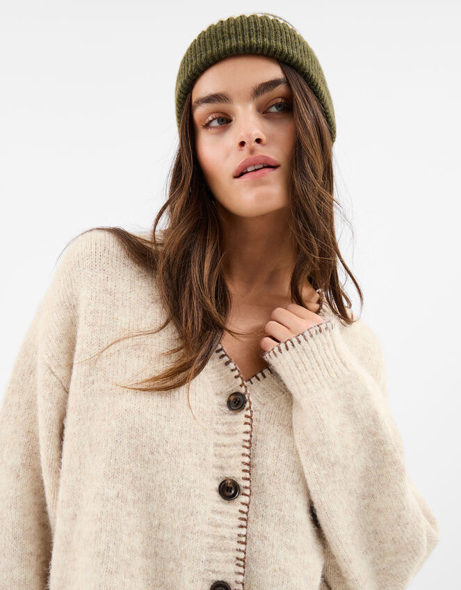 Blanket Stitch Cardigan, Camel (OATMEAL), large