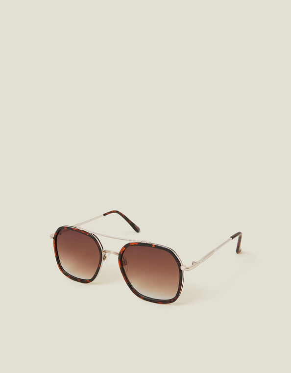 Metal Tortoiseshell Aviator Sunglasses, , large
