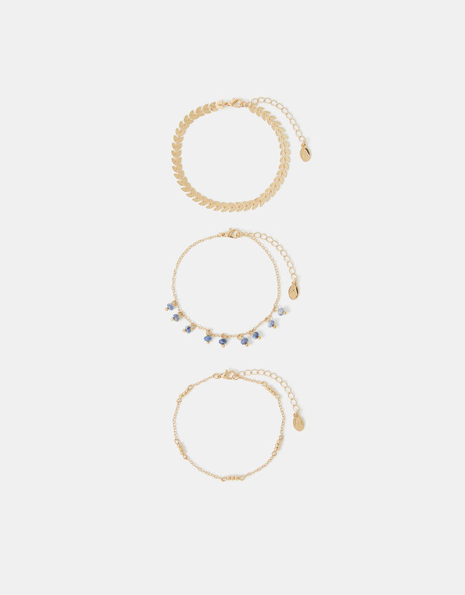 3-Pack Leaf Bead Charm Anklets, , large