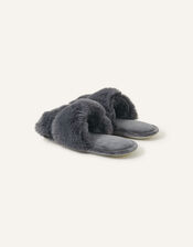 Faux Fur Double Band Sliders, Grey (GREY), large
