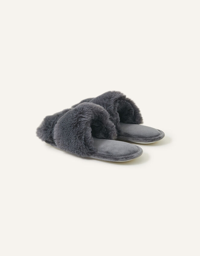Faux Fur Double Band Sliders, Grey (GREY), large