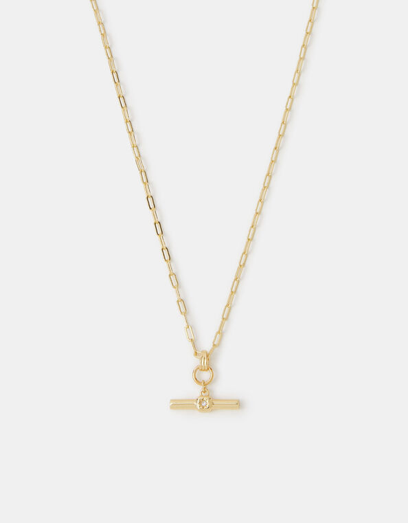 14ct Gold-Plated T-Bar Pendant Necklace, , large