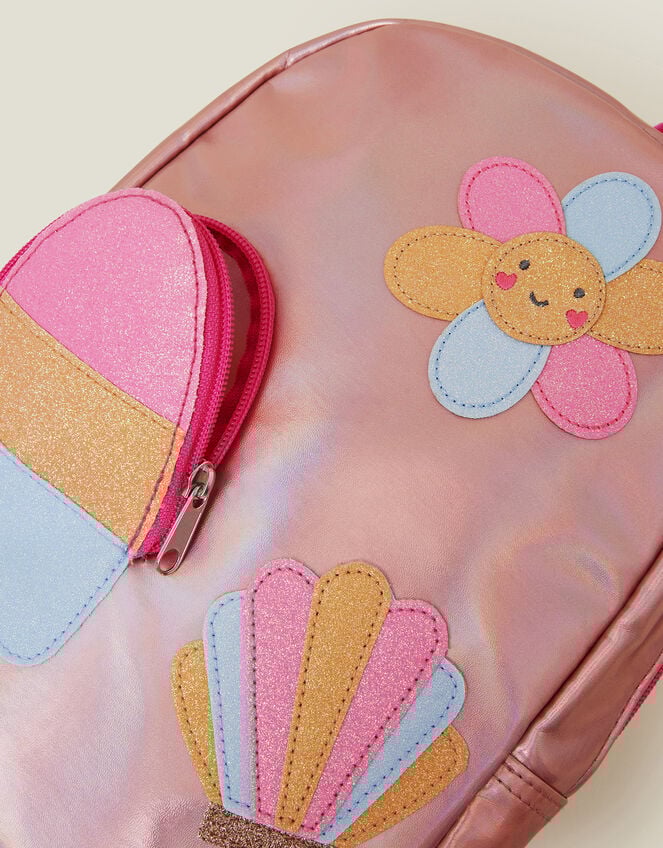 Girls Ice Cream Pocket Metallic Backpack, , large