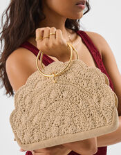Crochet Scallop Ring Handle Bag, , large