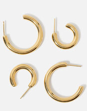 14ct Gold-Plated Plain Hoops Set of Two, , large