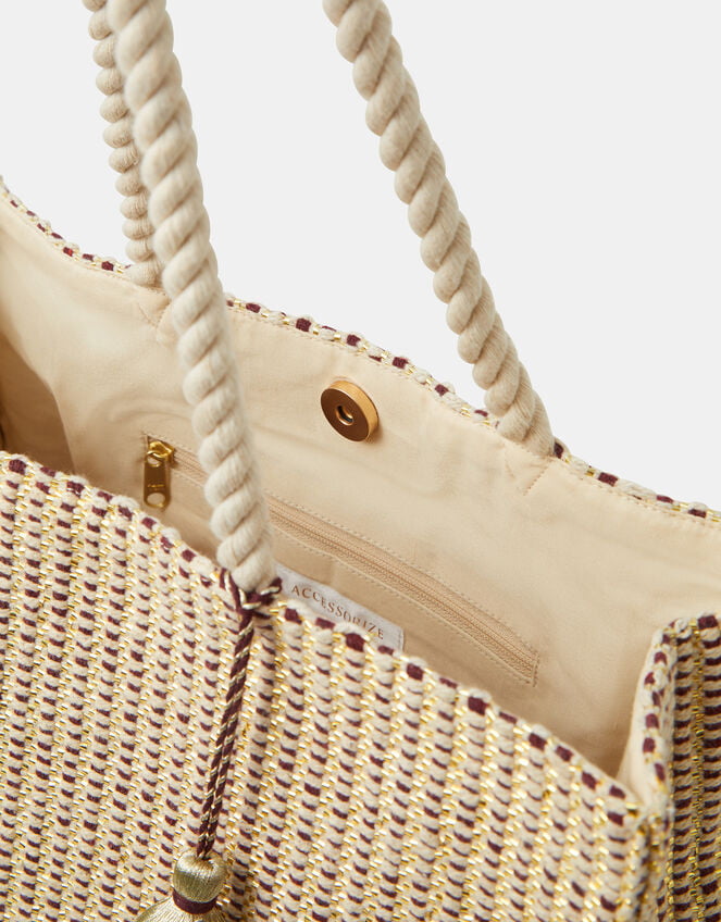 Stripe Woven Beach Bag, , large