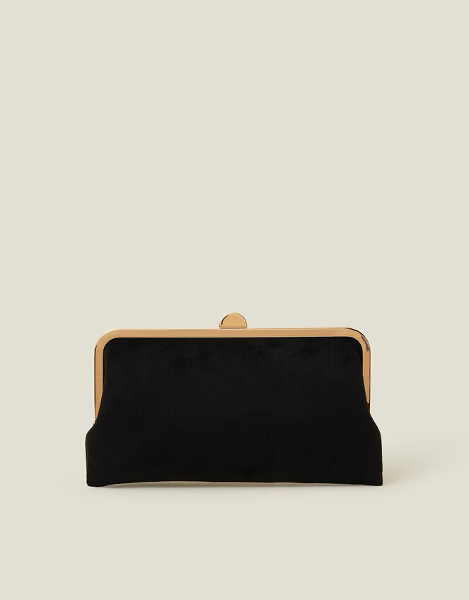 Suedette Clip Frame Clutch Bag, Black (BLACK), large