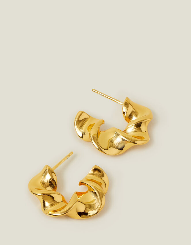 14ct Gold-Plated Croissant Hoops, , large