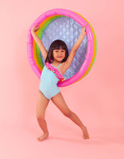 Kids Pom-Pom Frill Asymmetrical Swimsuit, Blue (AQUA), large