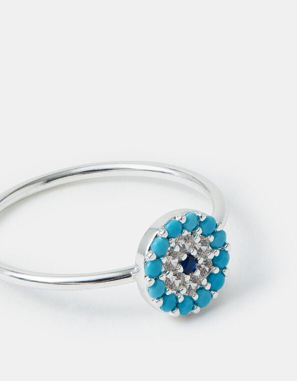 Sterling Silver-Plated Evil Eye Ring, Silver (ST SILVER), large