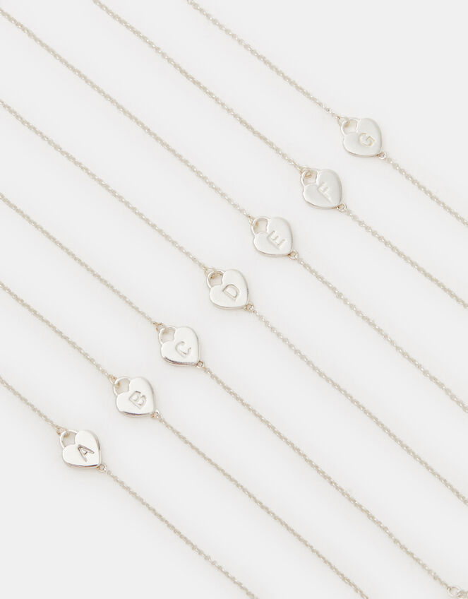 Sterling Silver Heart Initial Bracelet, Silver (ST SILVER), large