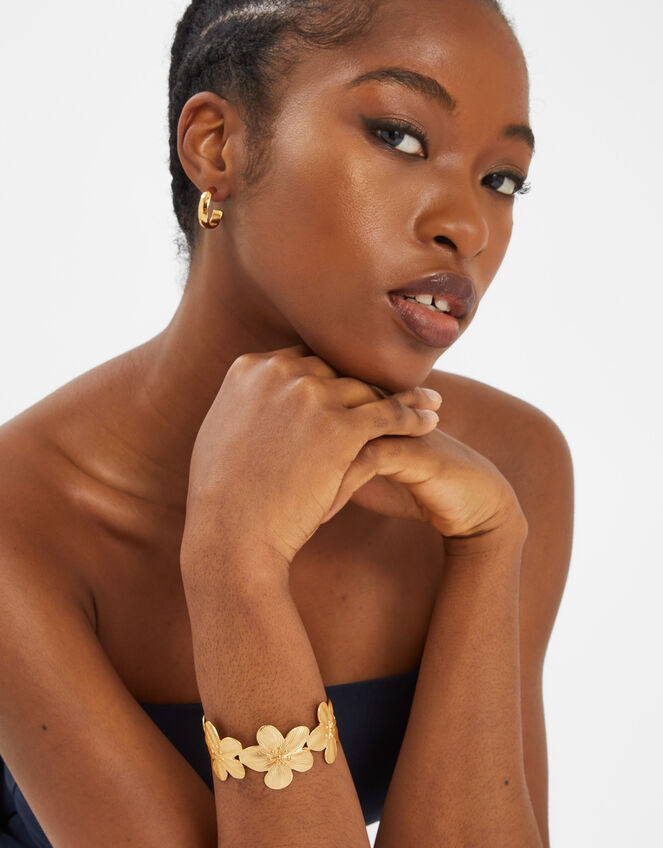 Flower Cuff Bracelet Gold, , large
