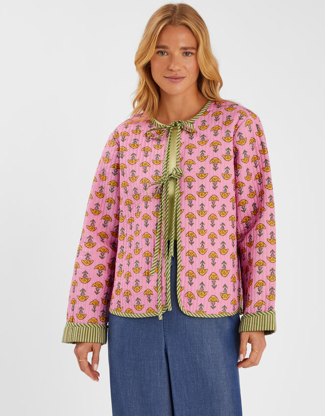 Marigold Print Quilted Jacket, Pink (PINK), large