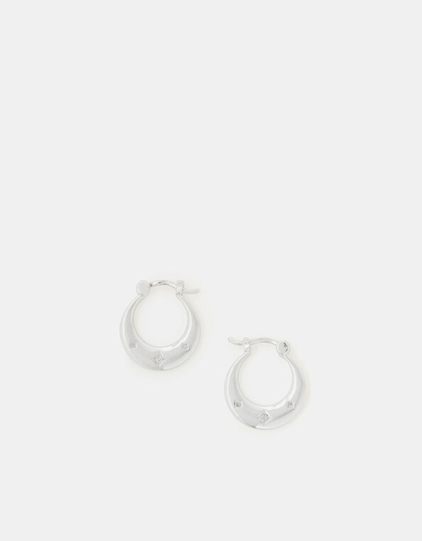 Sterling Silver-Plated Sparkle Horseshoe Earrings, , large