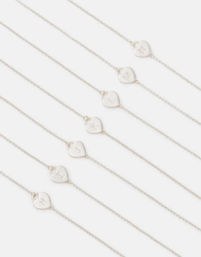 Sterling Silver Heart Initial Bracelet, Silver (ST SILVER), large