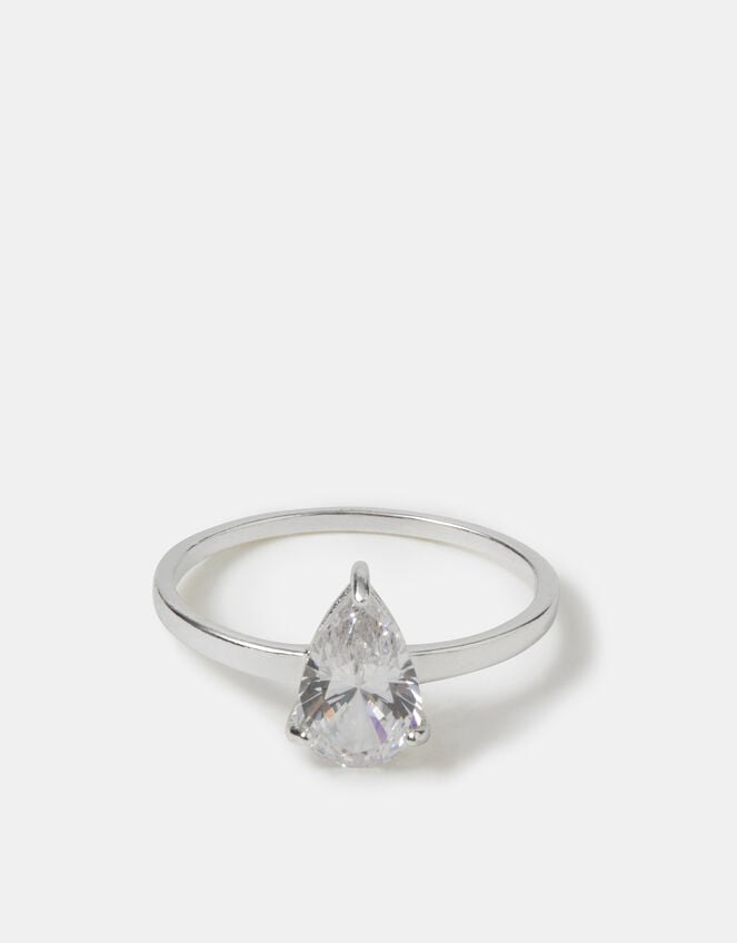 Sterling Silver Pear Cut Engagement Ring, Silver (ST SILVER), large