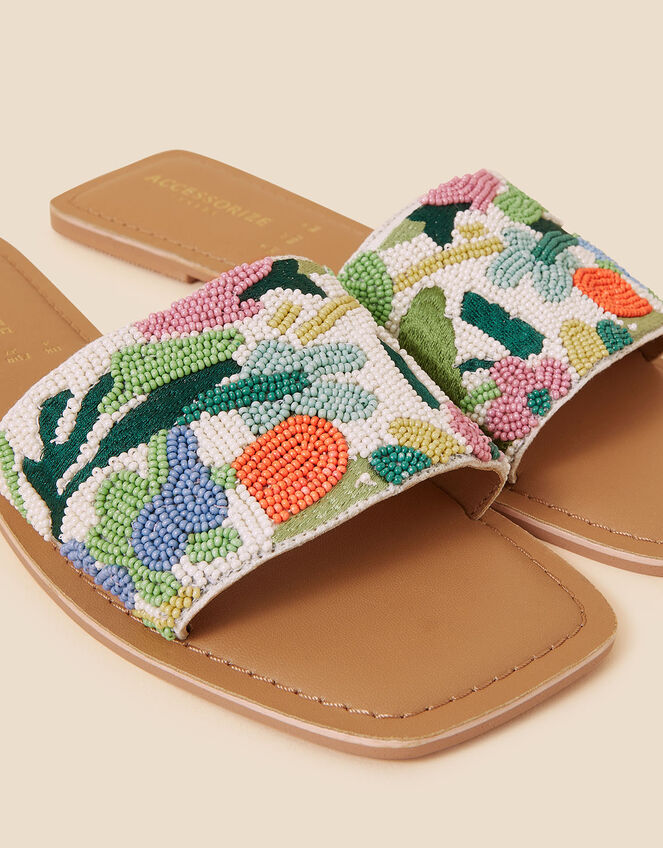 Abstract Floral Embellished Beaded Sliders, Multi (PASTEL-MULTI), large